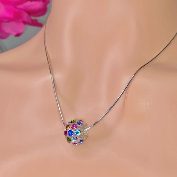 Multicoloured Acrylic Crystal Necklace Embellished with Crystal Stone Elements - Picture 8 of 9